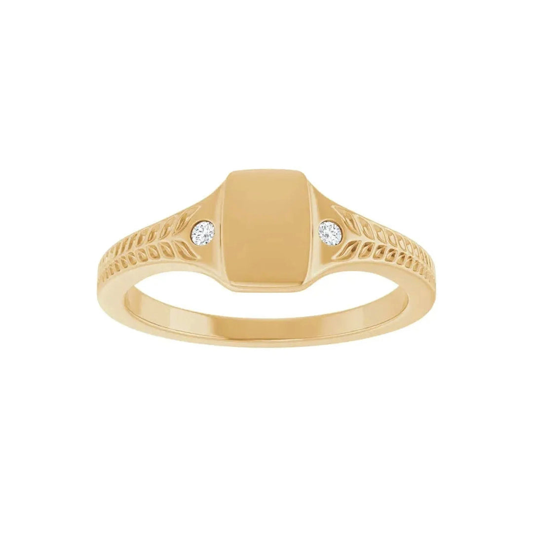 14K .03 CTW Engravable Diamond Signet Ring – 14K Yellow Gold – Front View