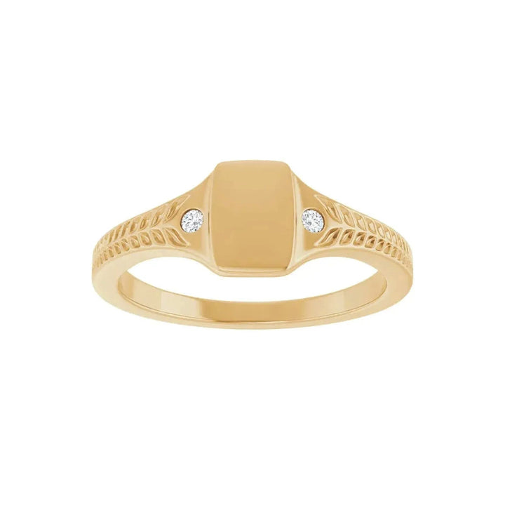 14K .03 CTW Engravable Diamond Signet Ring – 14K Yellow Gold – Front View