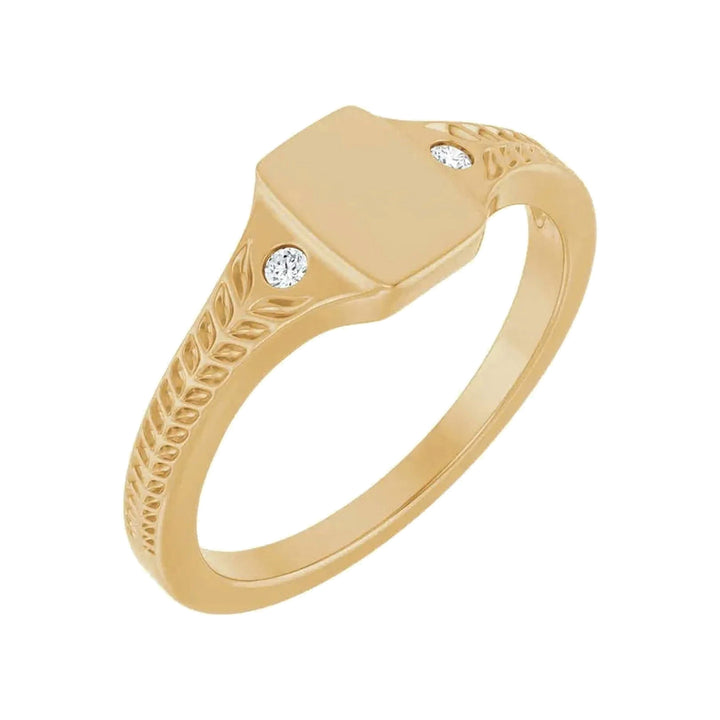 14K .03 CTW Engravable Diamond Signet Ring – 14K Yellow Gold – Alternate View