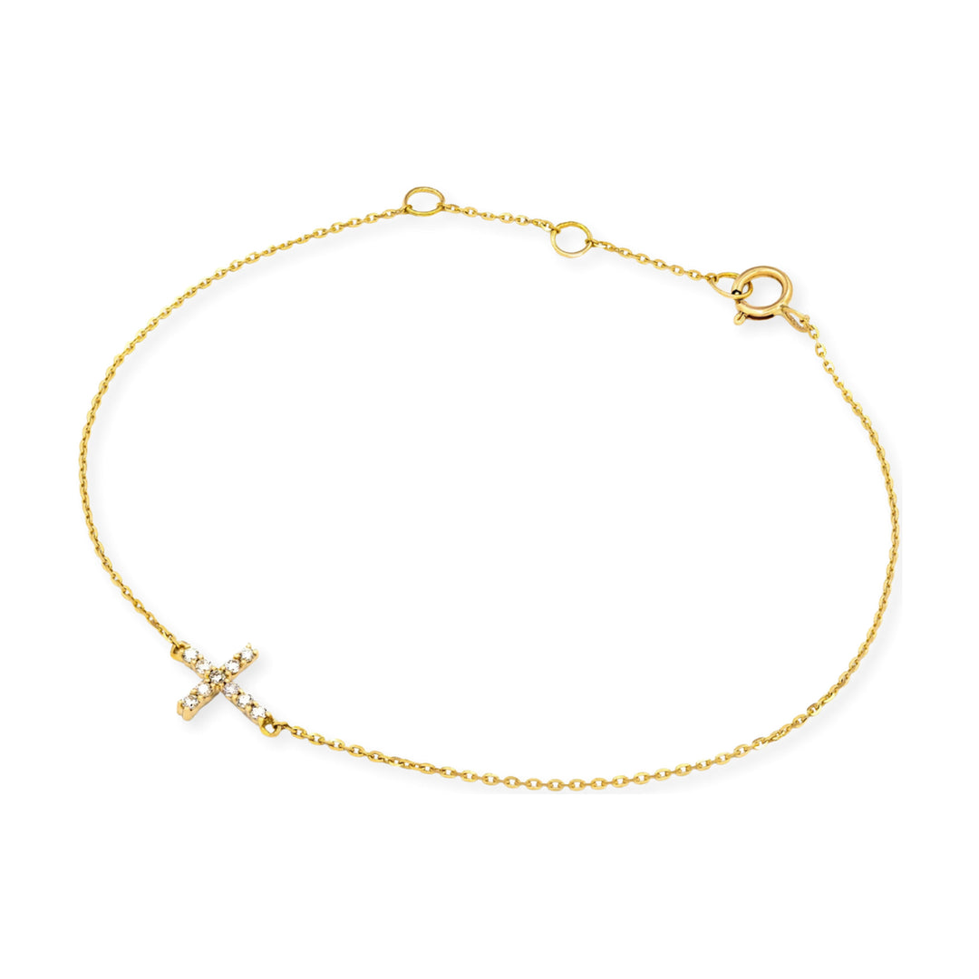 14K 1/10 CTW Natural Diamond Sideways Cross Bracelet-Embark Fine Jewelry