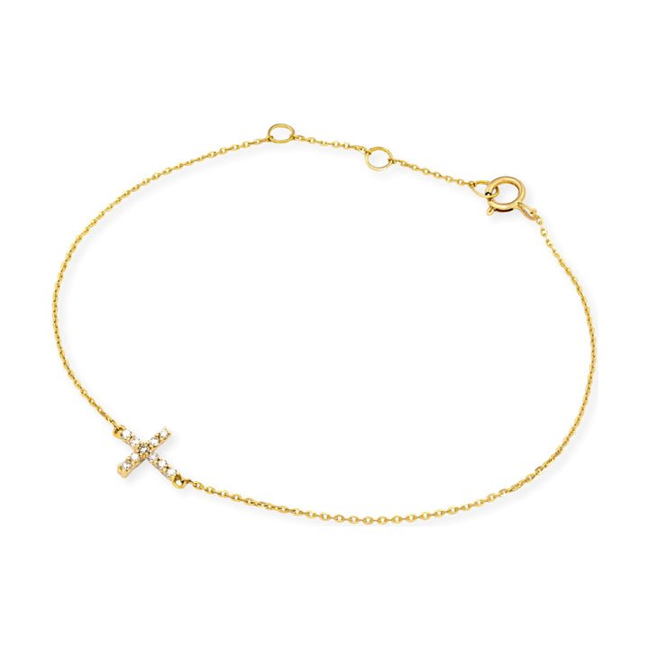 14K 1/10 CTW Natural Diamond Sideways Cross Bracelet-Embark Fine Jewelry