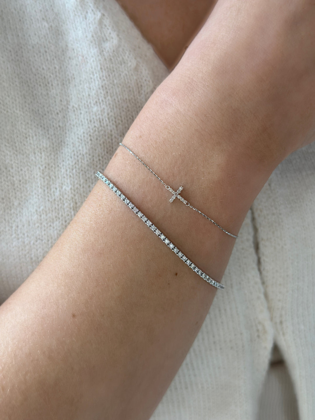 14K 1/10 CTW Natural Diamond Sideways Cross Bracelet-Embark Fine Jewelry