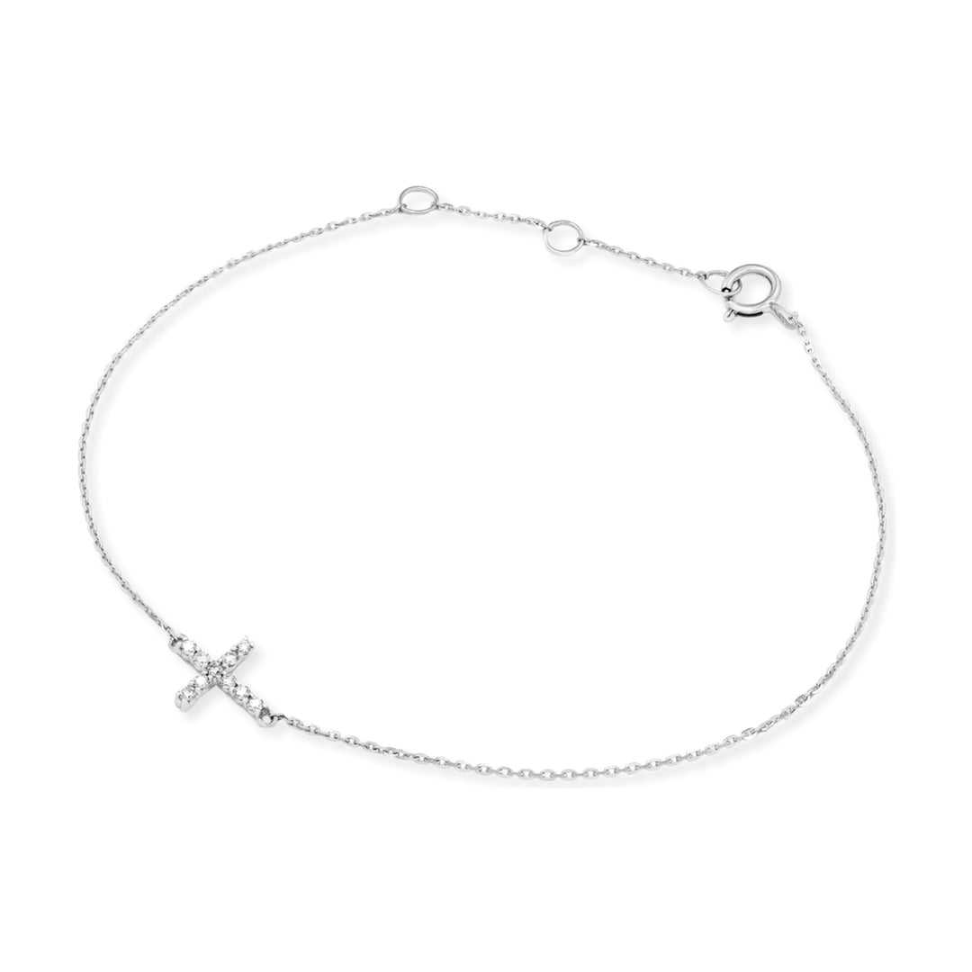 14K 1/10 CTW Natural Diamond Sideways Cross Bracelet-Embark Fine Jewelry