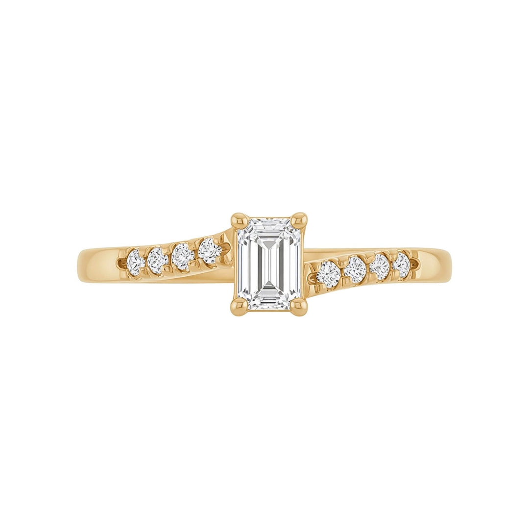 14K 1/2 CTW Emerald-Cut &amp; Round Diamond Accent Ring – 14K Yellow Gold – Front