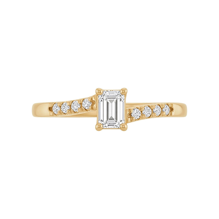 14K 1/2 CTW Emerald-Cut &amp; Round Diamond Accent Ring – 14K Yellow Gold – Front
