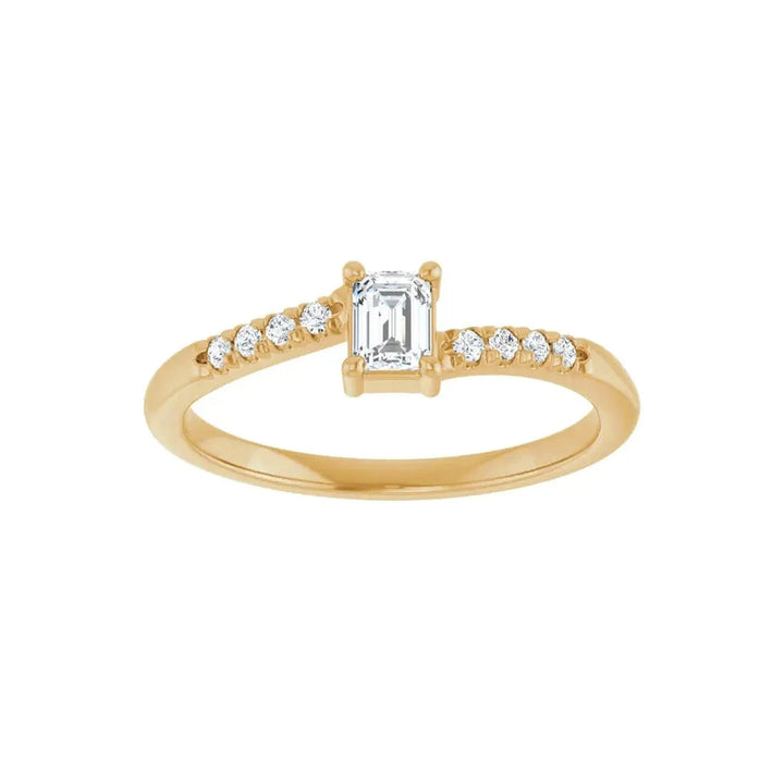 14K 1/2 CTW Emerald-Cut &amp; Round Diamond Accent Ring – 14K Yellow Gold – Front View