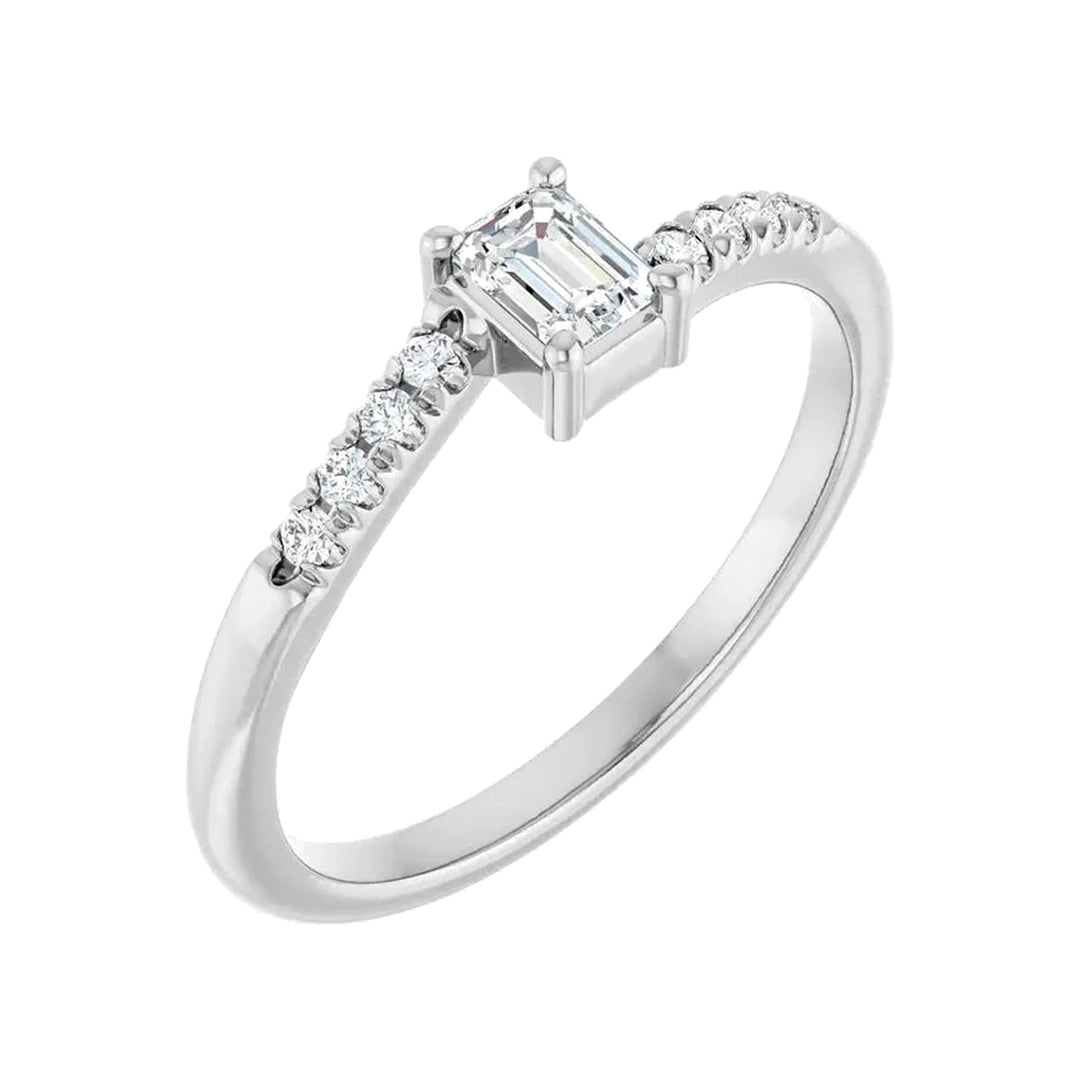 14K 1/2 CTW Emerald-Cut &amp; Round Diamond Accent Ring