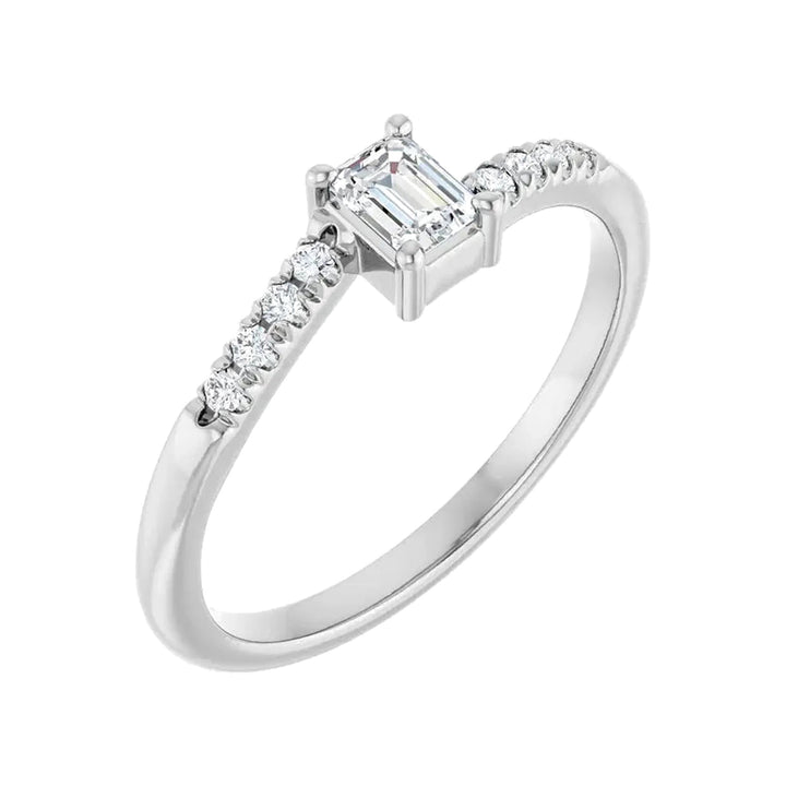 14K 1/2 CTW Emerald-Cut &amp; Round Diamond Accent Ring