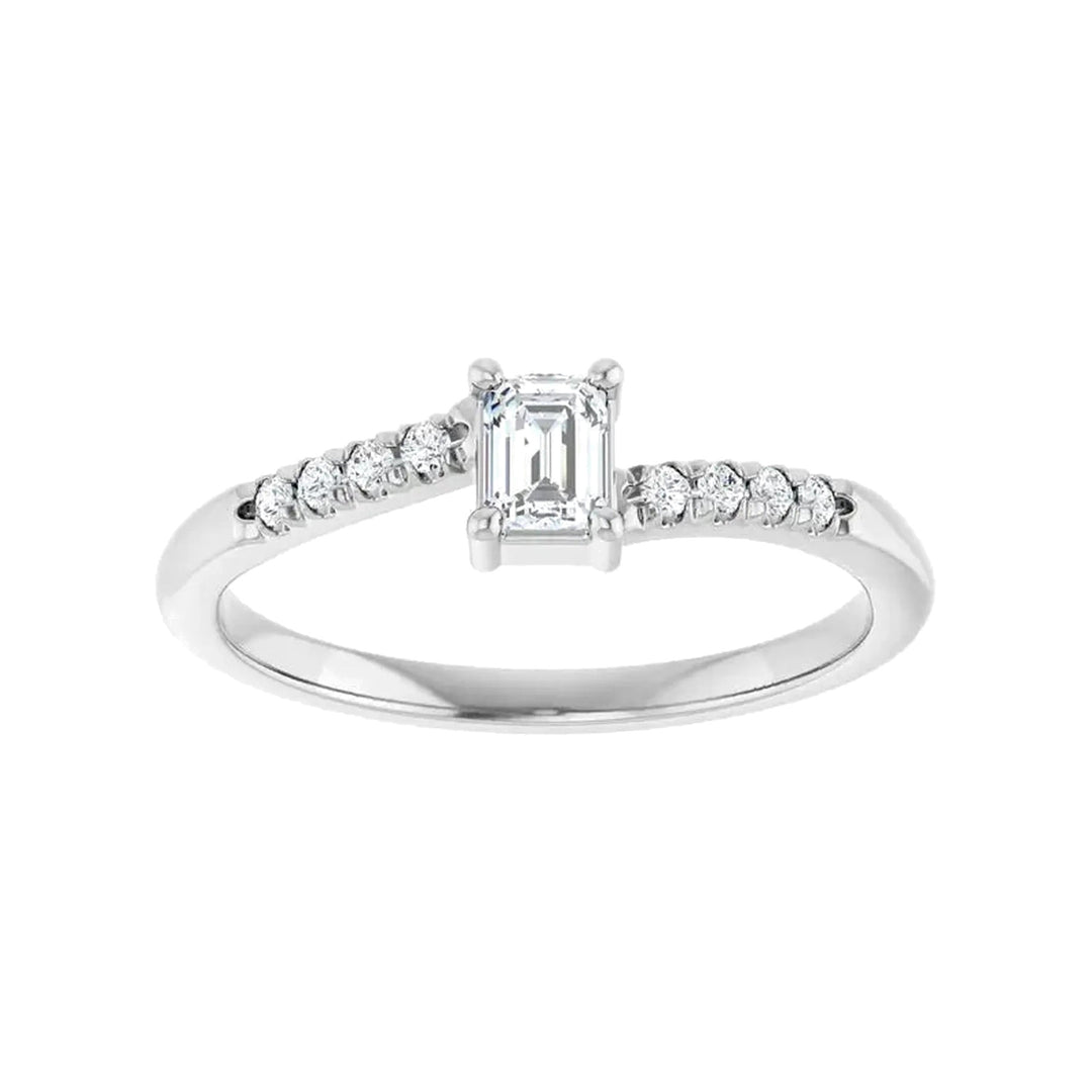 14K 1/2 CTW Emerald-Cut &amp; Round Diamond Accent Ring