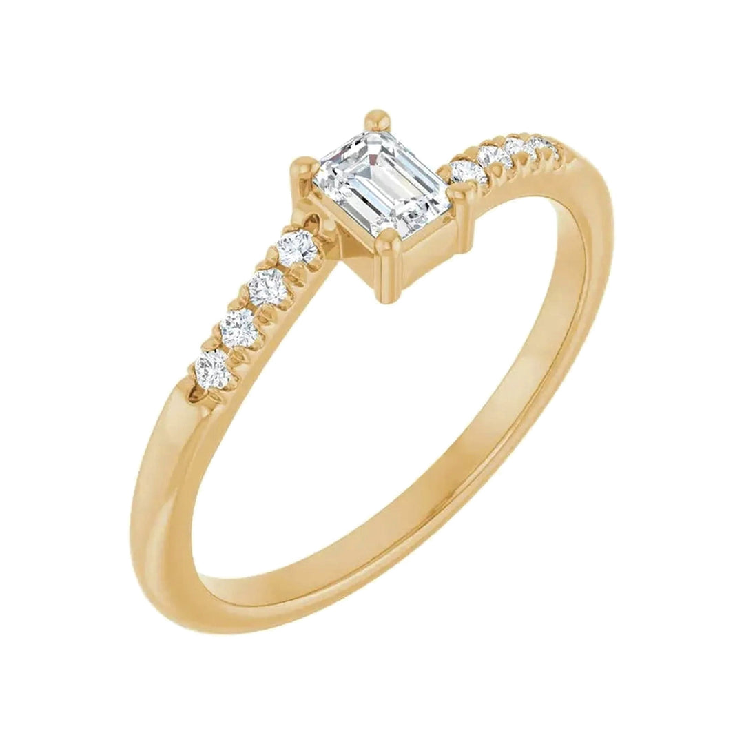 14K 1/2 CTW Emerald-Cut &amp; Round Diamond Accent Ring – 14K Yellow Gold – Alternate View
