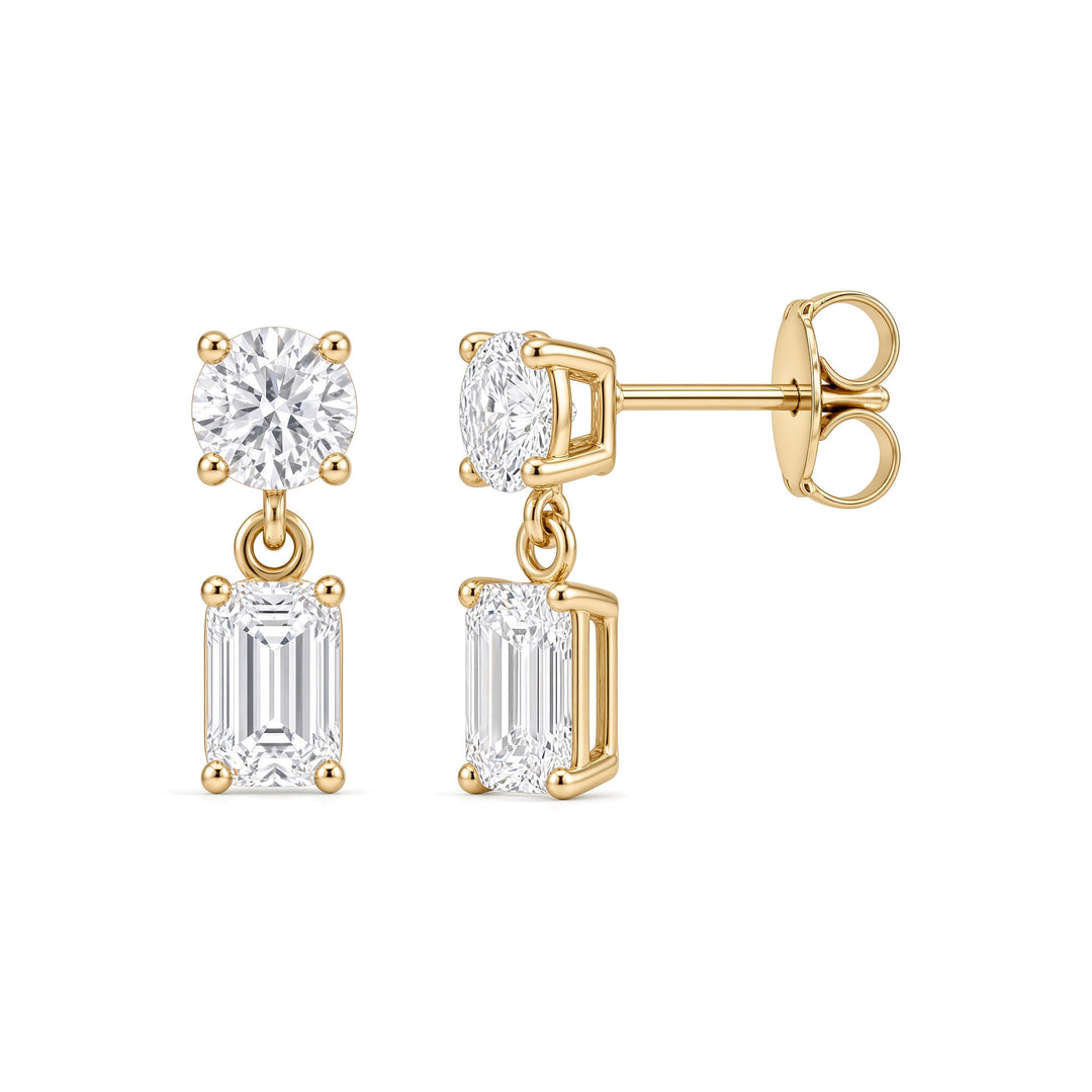 14K Lab Grown Round &amp; Emerald Drop Earrings