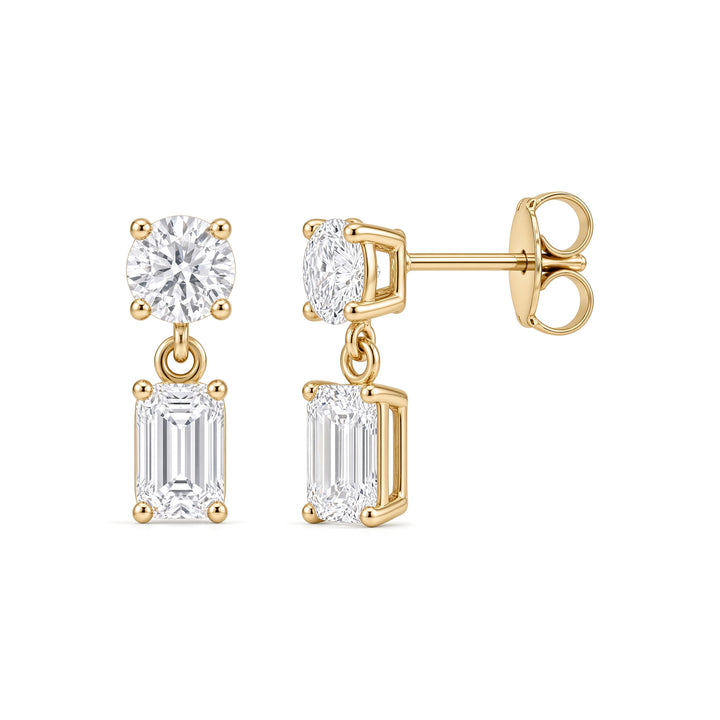 14K Lab Grown Round &amp; Emerald Drop Earrings