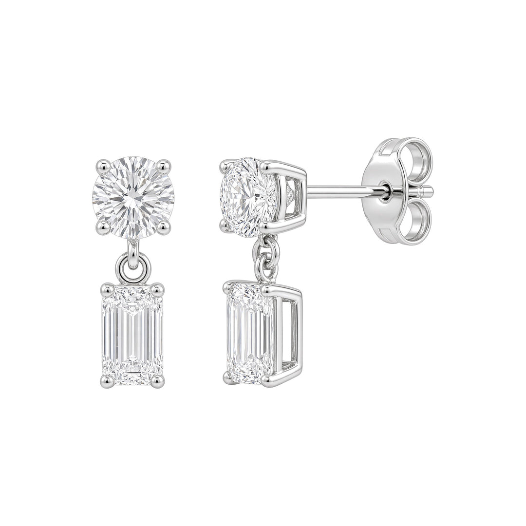 14K Lab Grown Round &amp; Emerald Drop Earrings