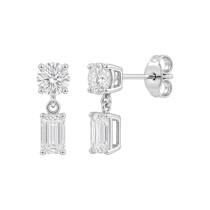 14K Lab Grown Round &amp; Emerald Drop Earrings