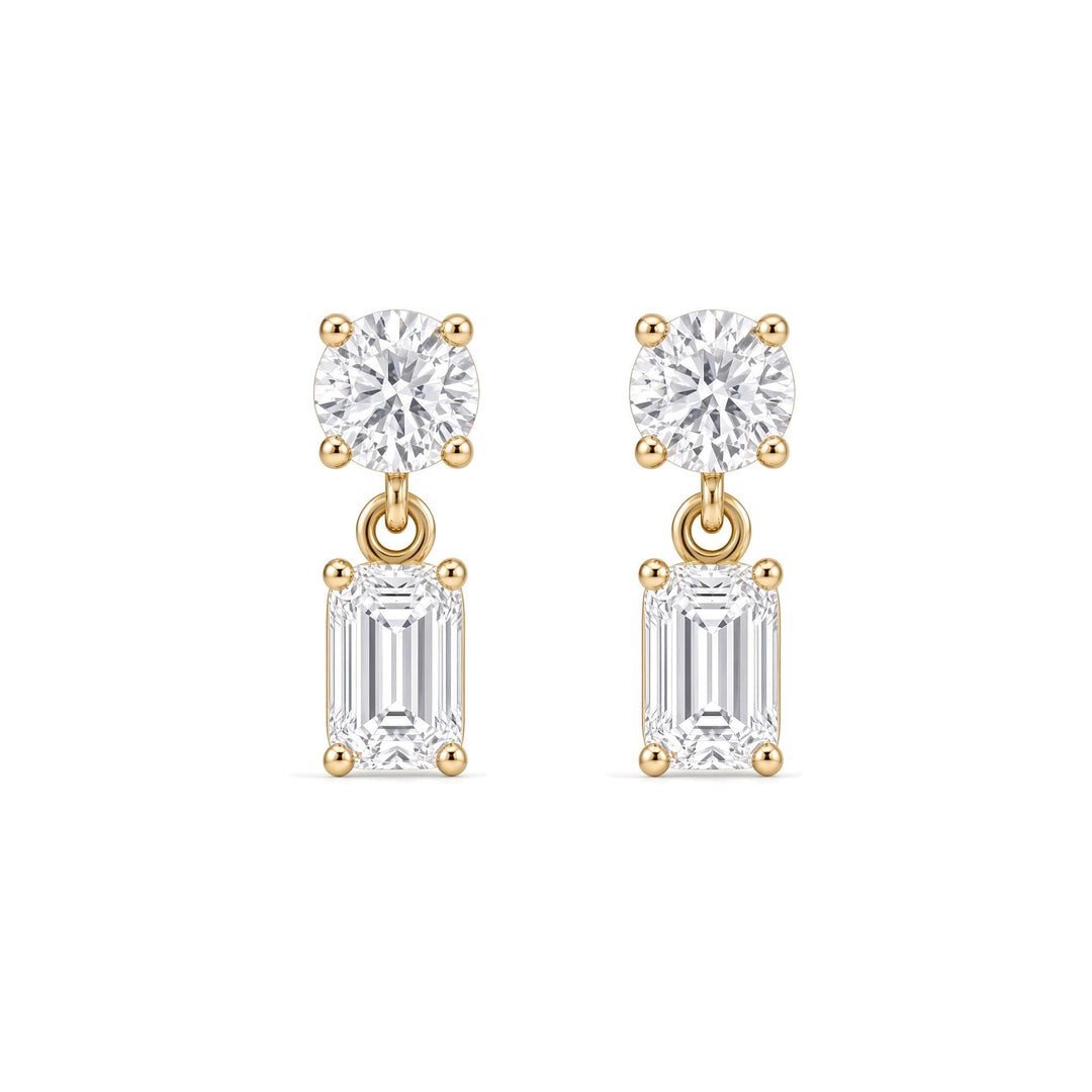 14K Lab Grown Round &amp; Emerald Drop Earrings-Embark Fine Jewelry