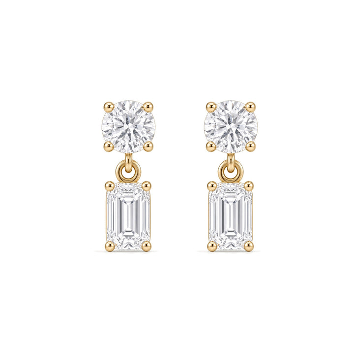 14K Lab Grown Round &amp; Emerald Drop Earrings-Embark Fine Jewelry
