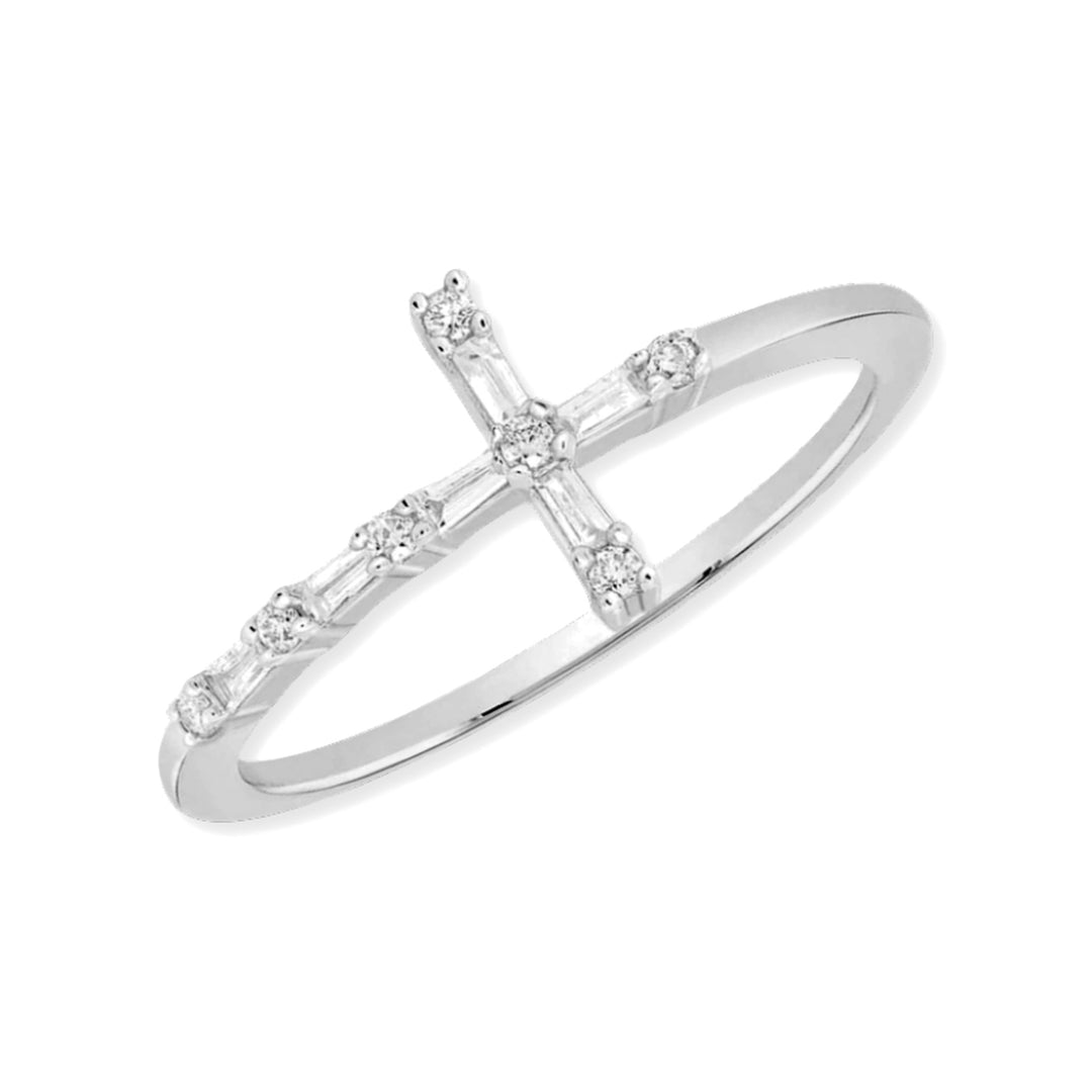 14K Baguette Diamond Cross Ring