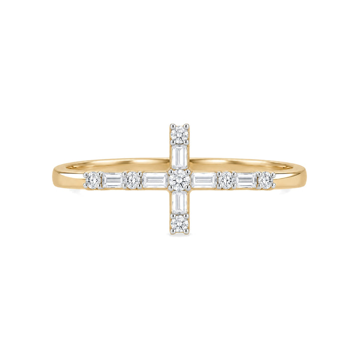 14K Baguette Diamond Cross Ring – 14K Yellow Gold – Front