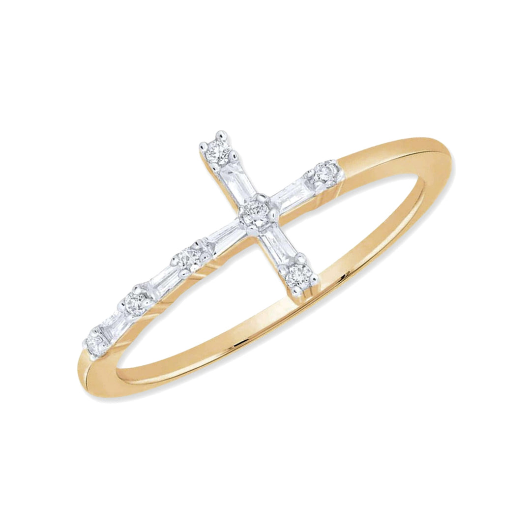 14K Baguette Diamond Cross Ring – 14K Yellow Gold – Alternate View