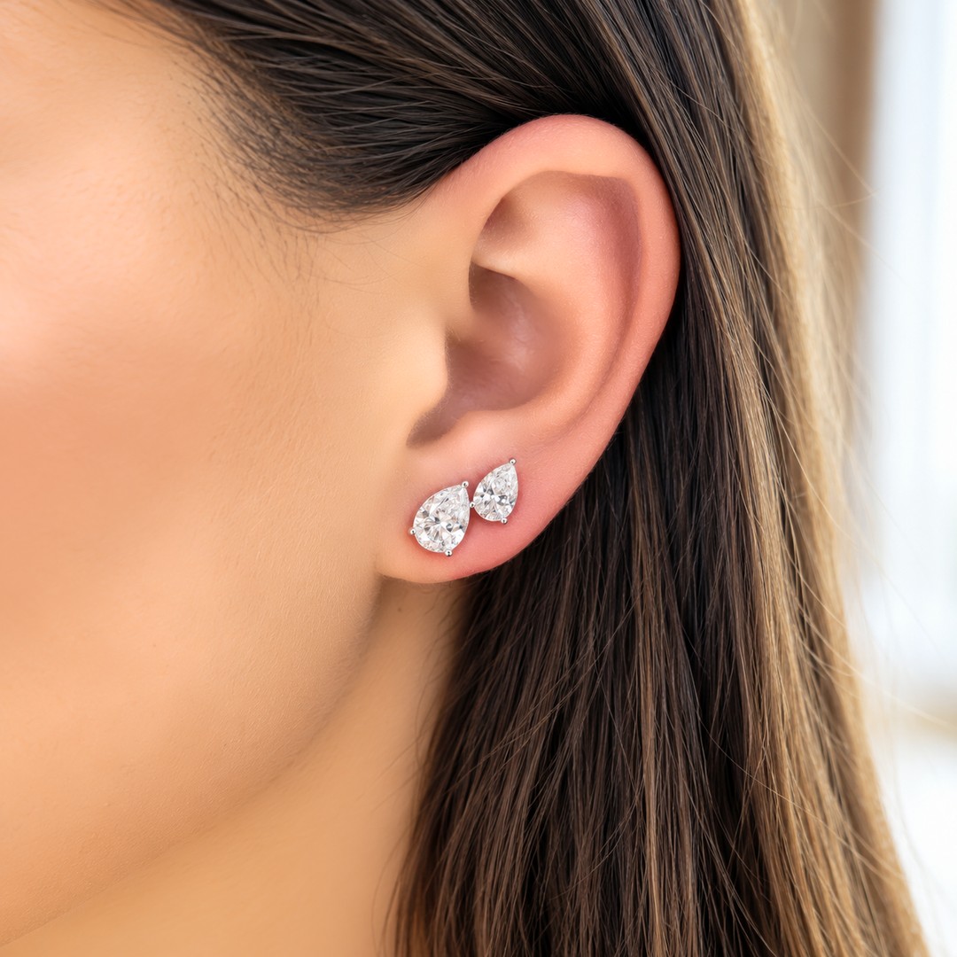 14K 3-Prong Lab-Grown Pear Martini Studs