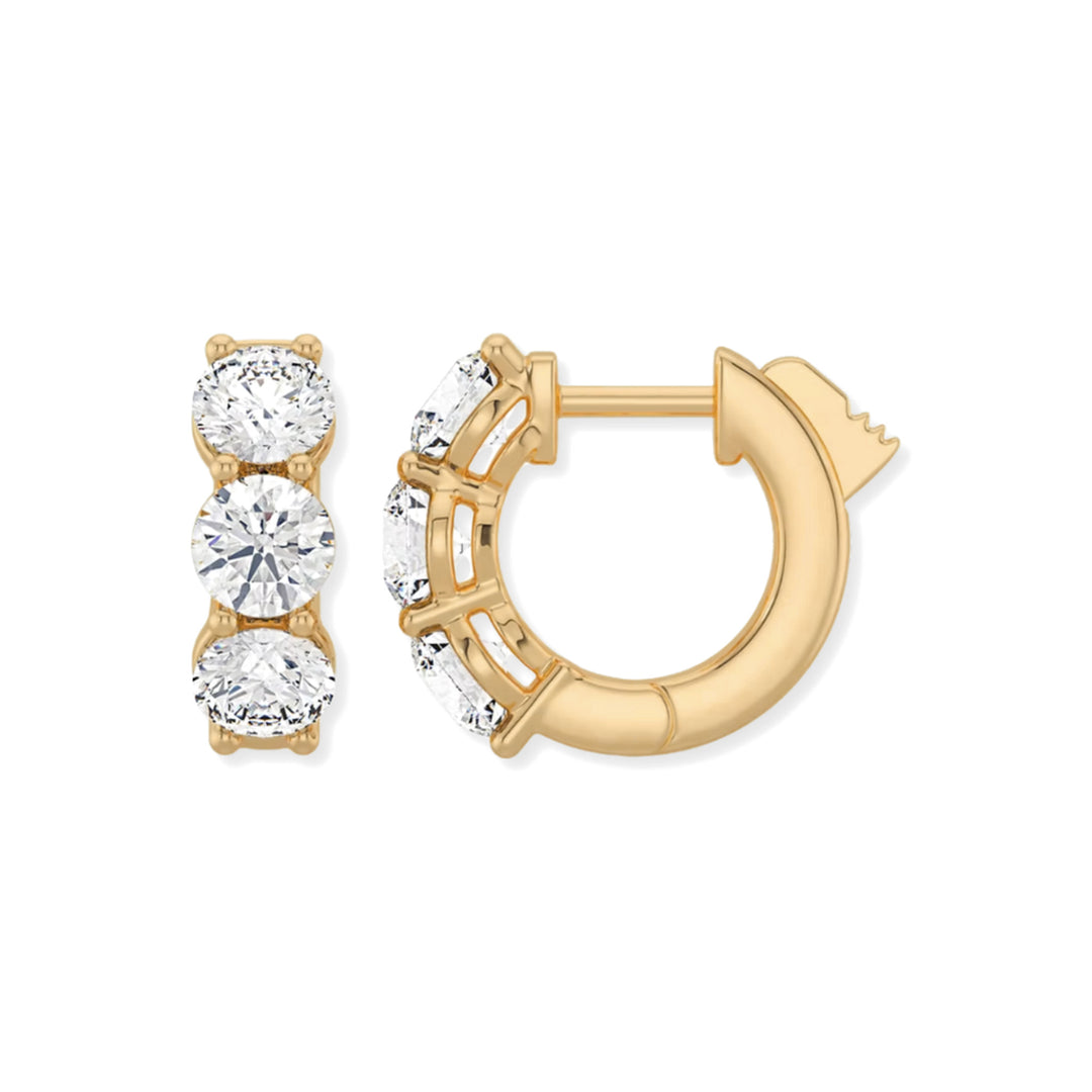 14K 3-Stone Shared Prong Huggies-Embark Fine Jewelry