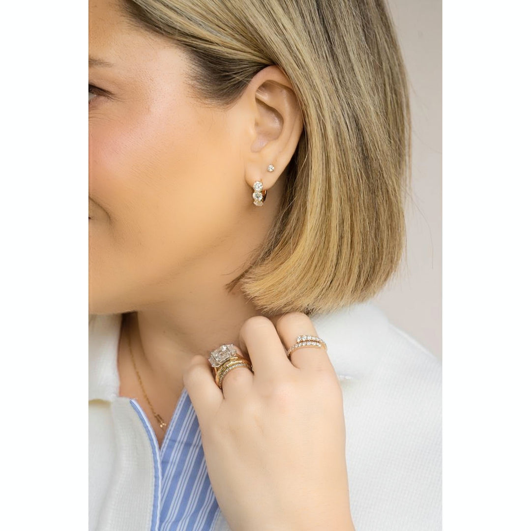 14K 3-Stone Shared Prong Huggies-Embark Fine Jewelry