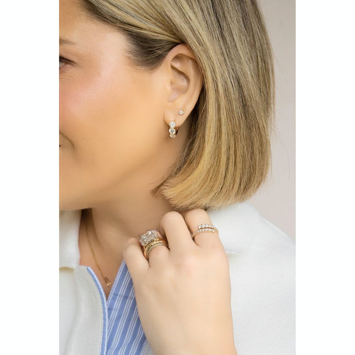 14K 3-Stone Shared Prong Huggies-Embark Fine Jewelry