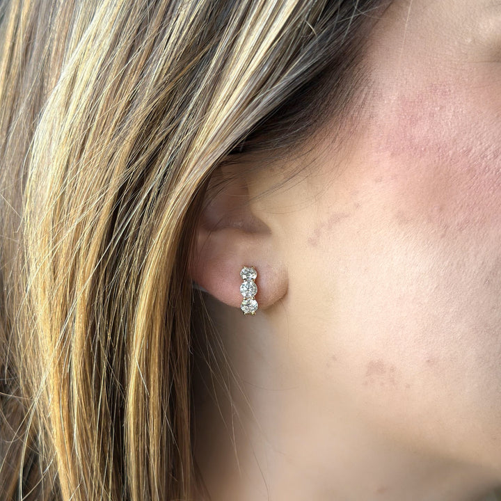 14K 3-Stone Shared Prong Huggies-Embark Fine Jewelry