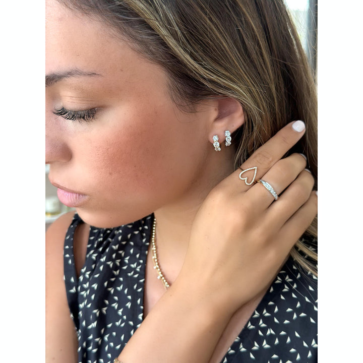 14K 3-Stone Shared Prong Huggies-Embark Fine Jewelry