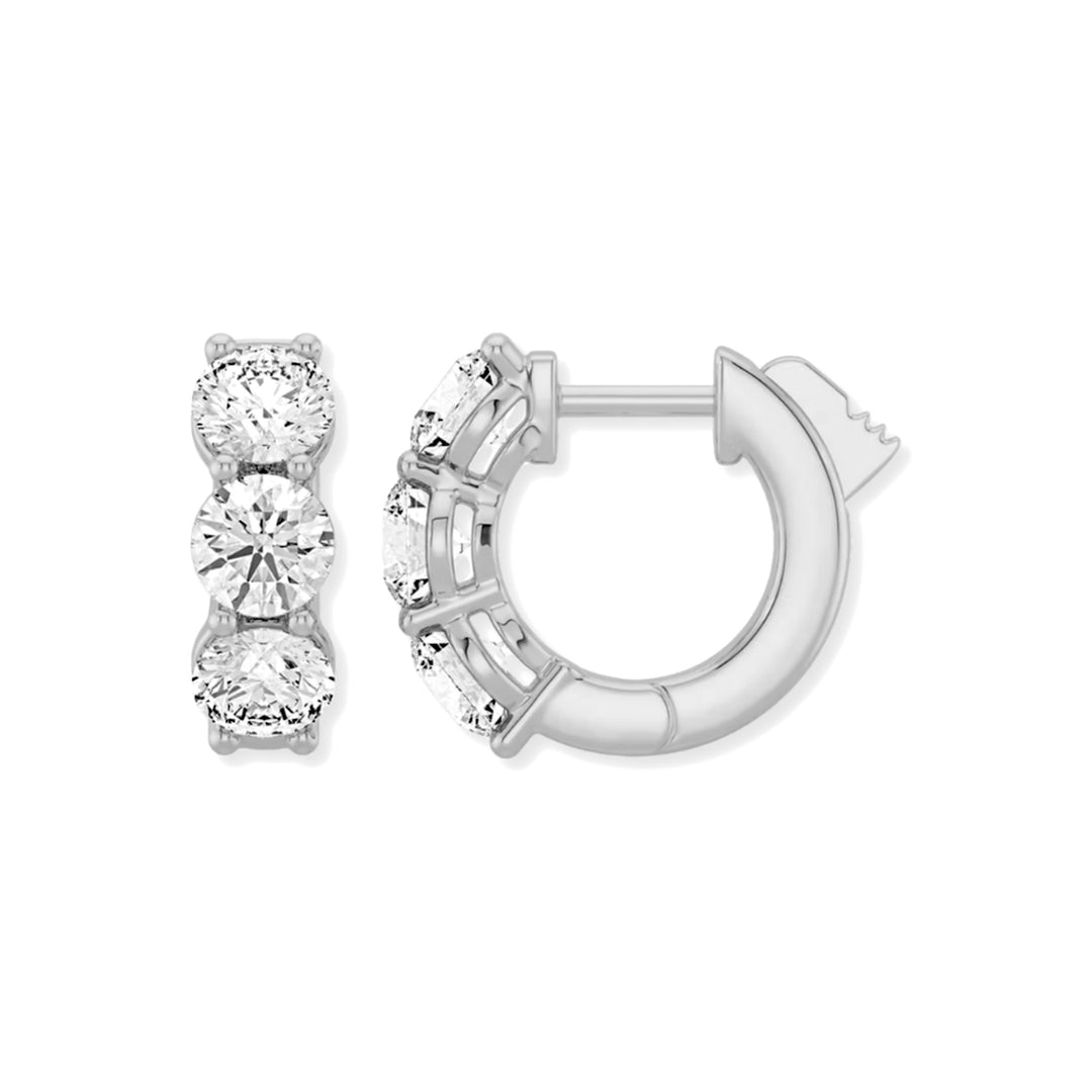 14K 3-Stone Shared Prong Huggies-Embark Fine Jewelry