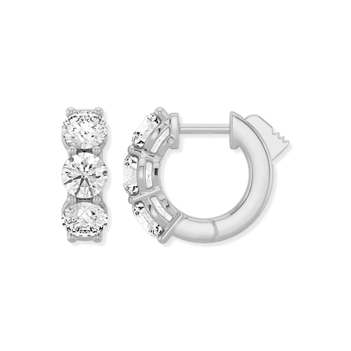 14K 3-Stone Shared Prong Huggies-Embark Fine Jewelry