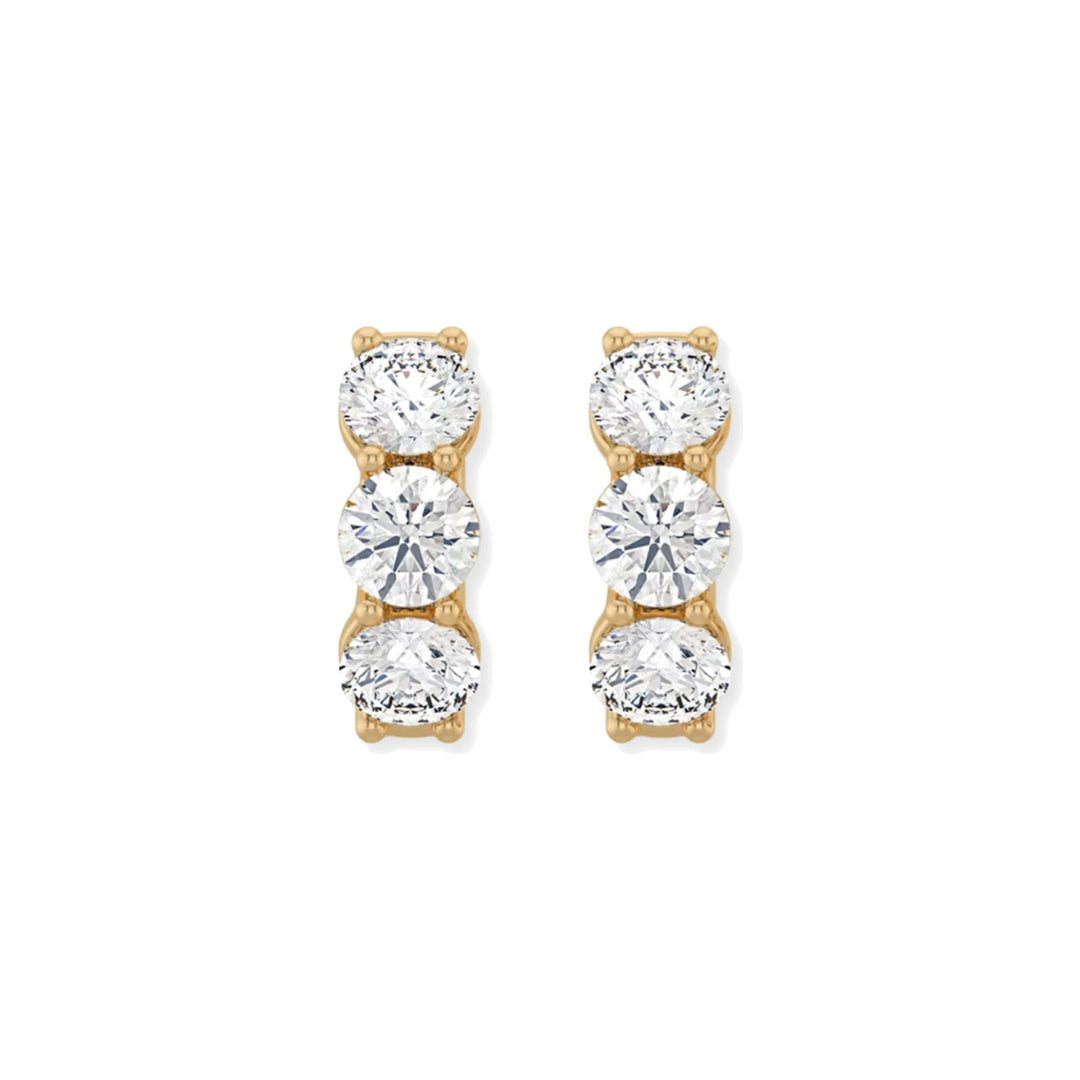 14K 3-Stone Shared Prong Huggies-Embark Fine Jewelry