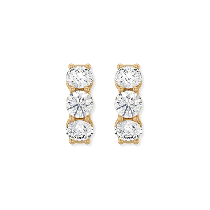 14K 3-Stone Shared Prong Huggies-Embark Fine Jewelry