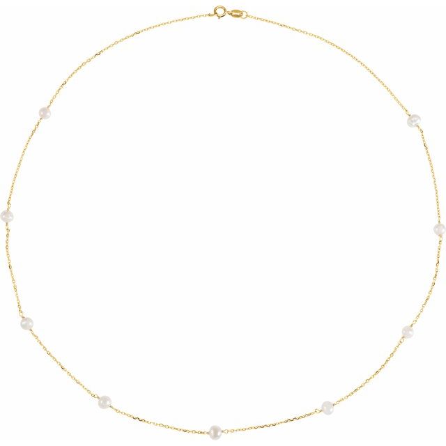 14k Cultured White Freshwater Pearl Station Necklace