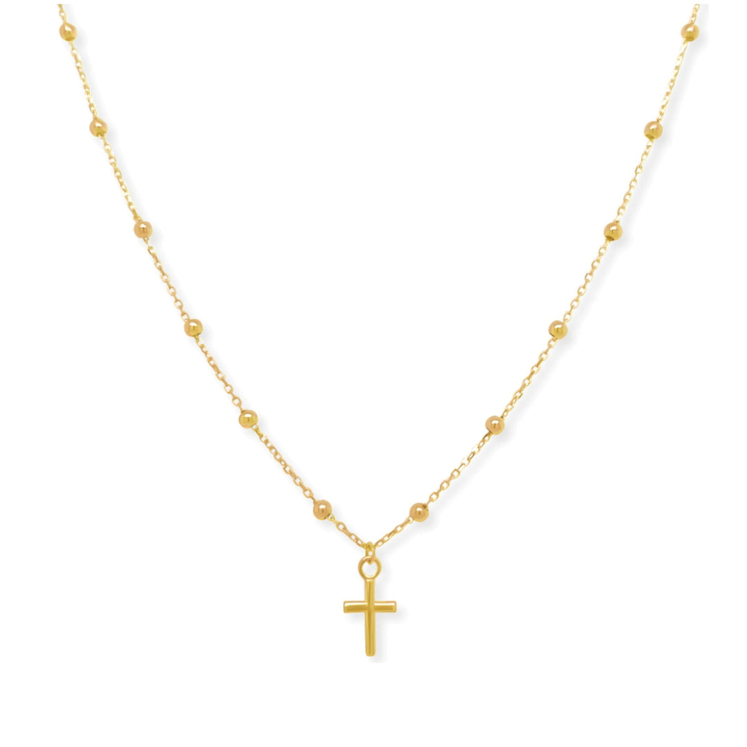 14K Beaded Cross Necklace-Embark Fine Jewelry