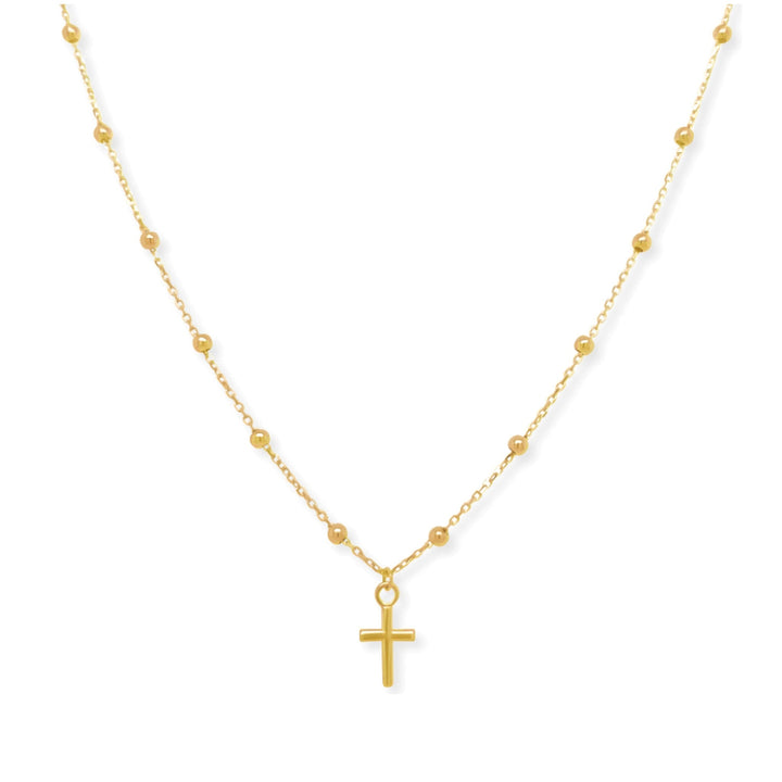 14K Beaded Cross Necklace-Embark Fine Jewelry