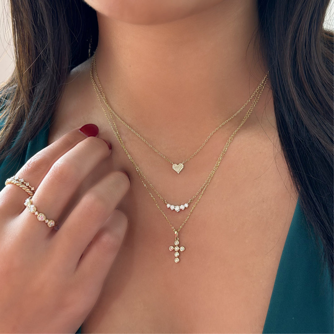 14K Bezel Diamond Cross Necklace On Model-Embark Fine Jewelry