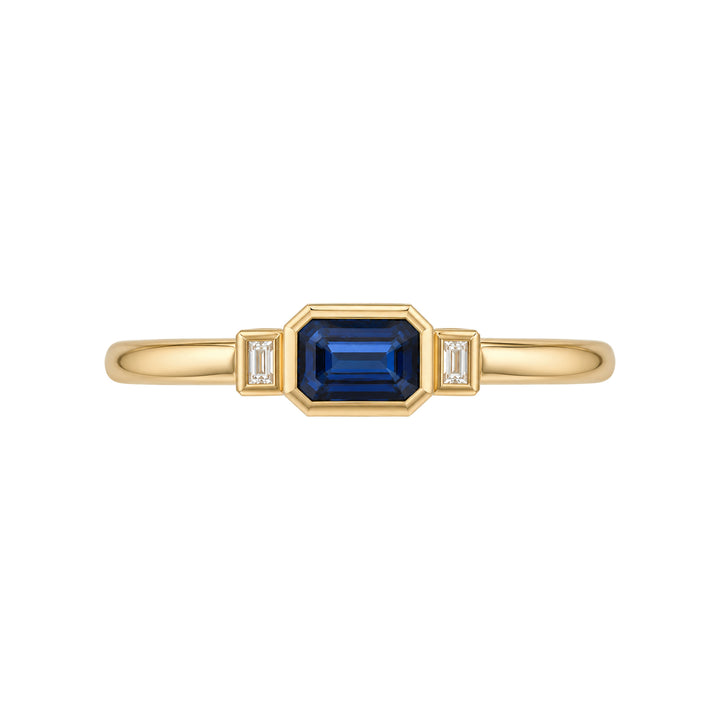 14K Blue Sapphire &amp; Diamond Three-Stone Ring – 14K Yellow Gold – Front View