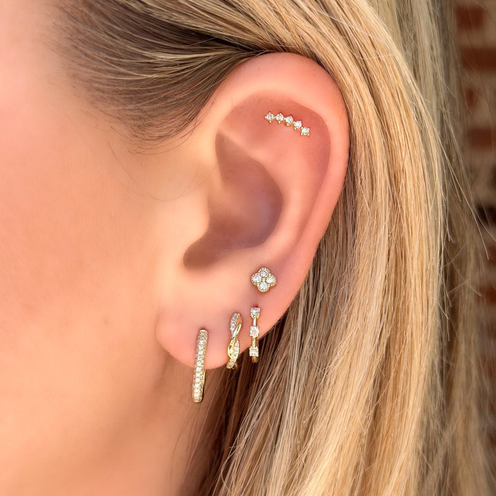 14K gold diamond clover stud and diamond huggies ear stack-Embark Fine Jewelry