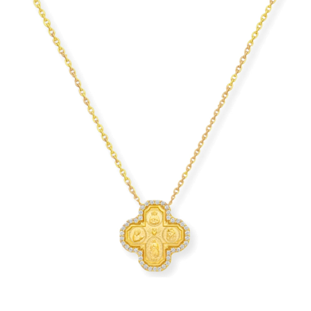 14K Diamond Halo Four-Way Cross Necklace-Embark Fine Jewelry