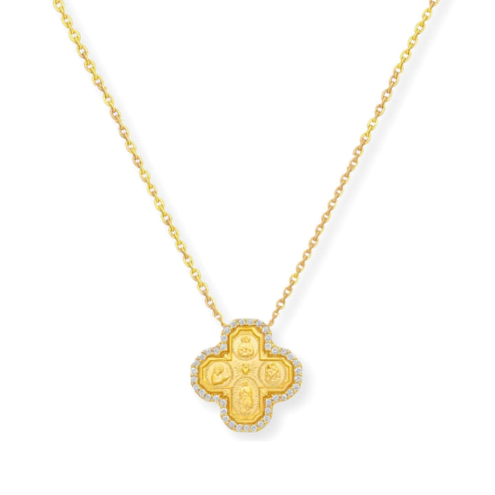 14K Diamond Halo Four-Way Cross Necklace-Embark Fine Jewelry