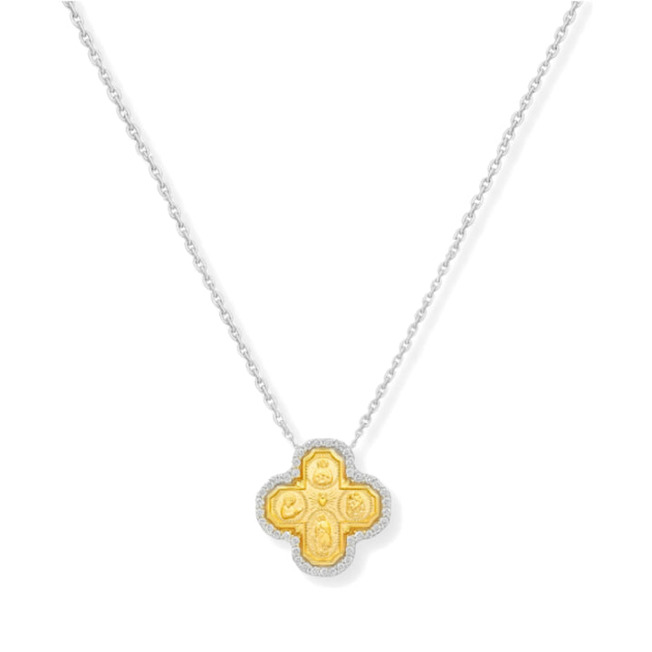 14K Diamond Halo Four-Way Cross Necklace-Embark Fine Jewelry