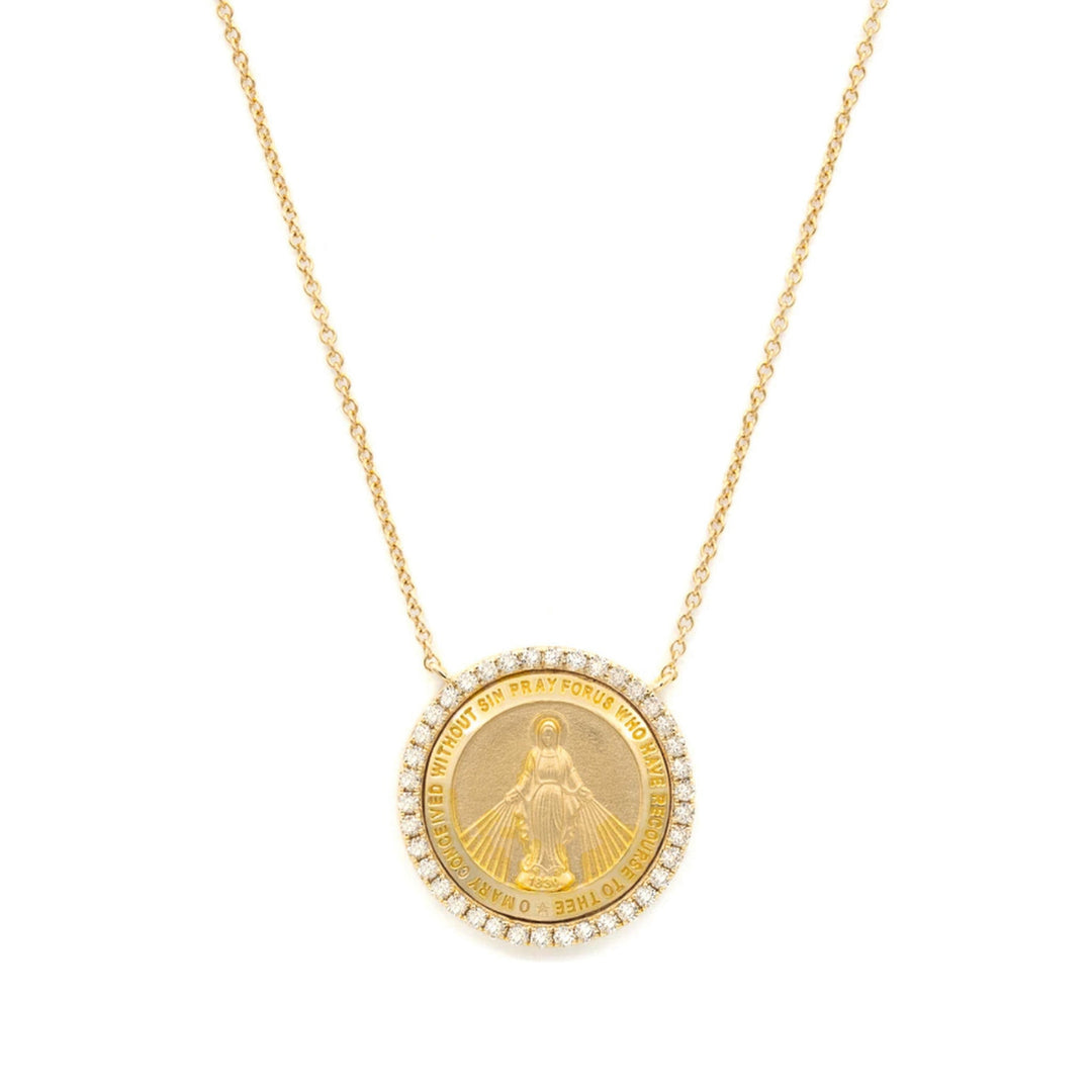 14K Diamond Halo Miraculous Medal Necklace-Embark Fine Jewelry