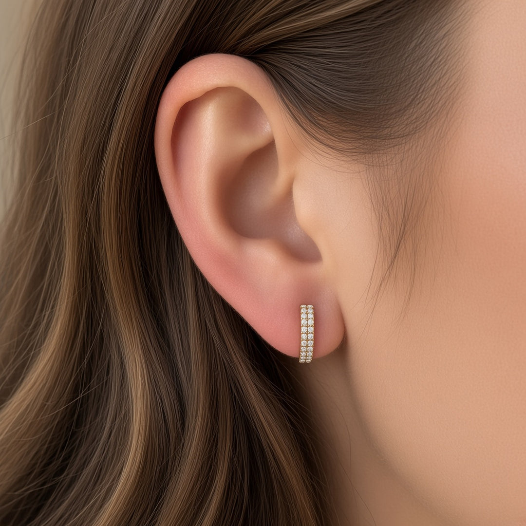 14K Double Row Diamond Huggies-Embark Fine Jewelry