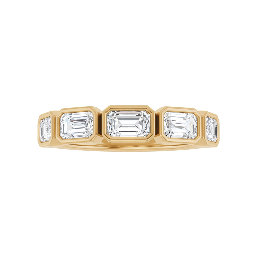 14K East West Emerald-Cut Bezel Diamond Anniversary Band – 14K Yellow Gold – Front View