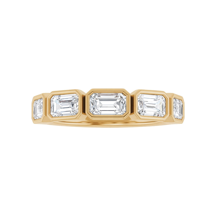 14K East West Emerald-Cut Bezel Diamond Anniversary Band – 14K Yellow Gold – Front View