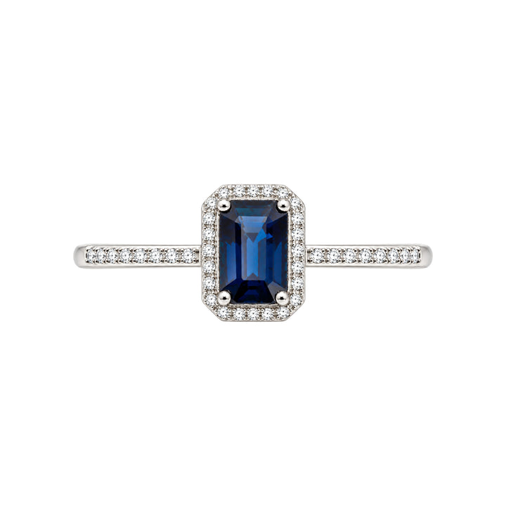 14K Emerald-Cut Blue Sapphire &amp; Diamond Ring