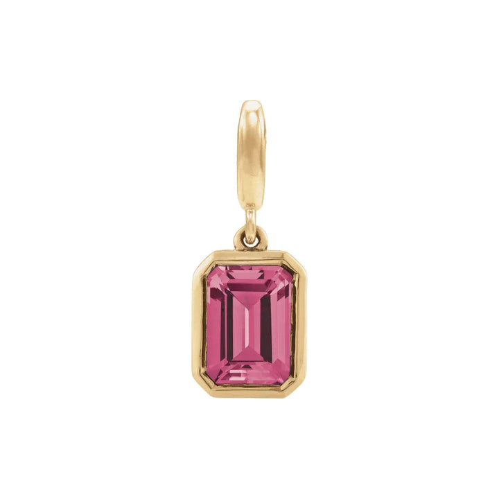 14K Emerald-Cut Gemstone Charm 14KY Natural Pink Tourmaline Alternate View-Embark Fine Jewelry