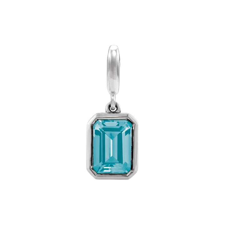 14K Emerald-Cut Gemstone Charm 14KW Natural Blue Zircon Alternate View-Embark Fine Jewelry