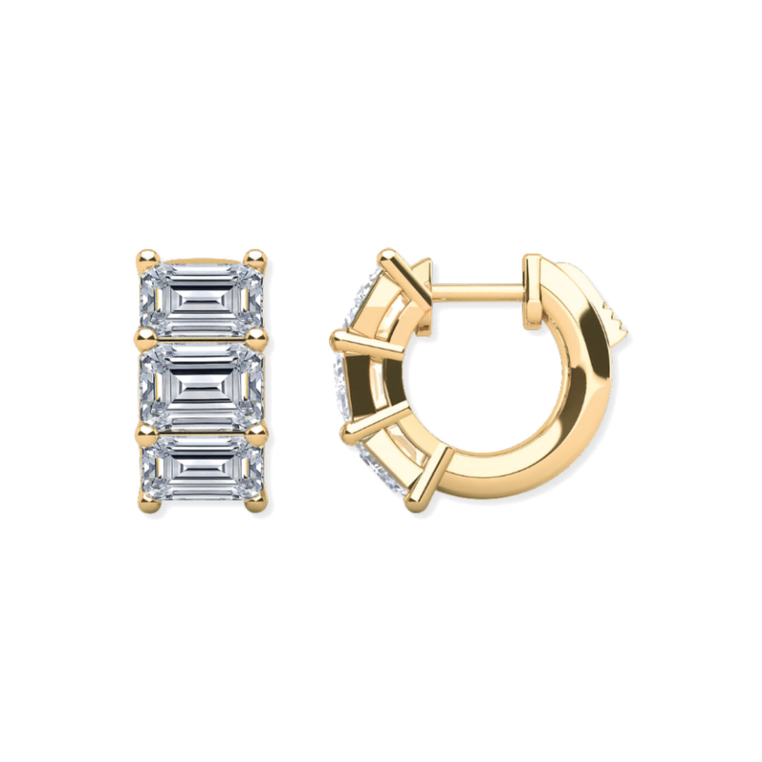 14K Emerald-Cut Shared Prong Huggies-Embark Fine Jewelry
